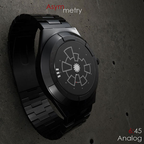 Asymmetry Analog 概念手表顯示時間6:45